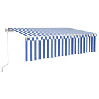 VidaXL Luifel automatisch uittrekbaar met rolgordijn 6x3 m blauw wit