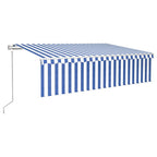VidaXL Luifel automatisch rolgordijn LED windsensor 6x3 cm blauw wit