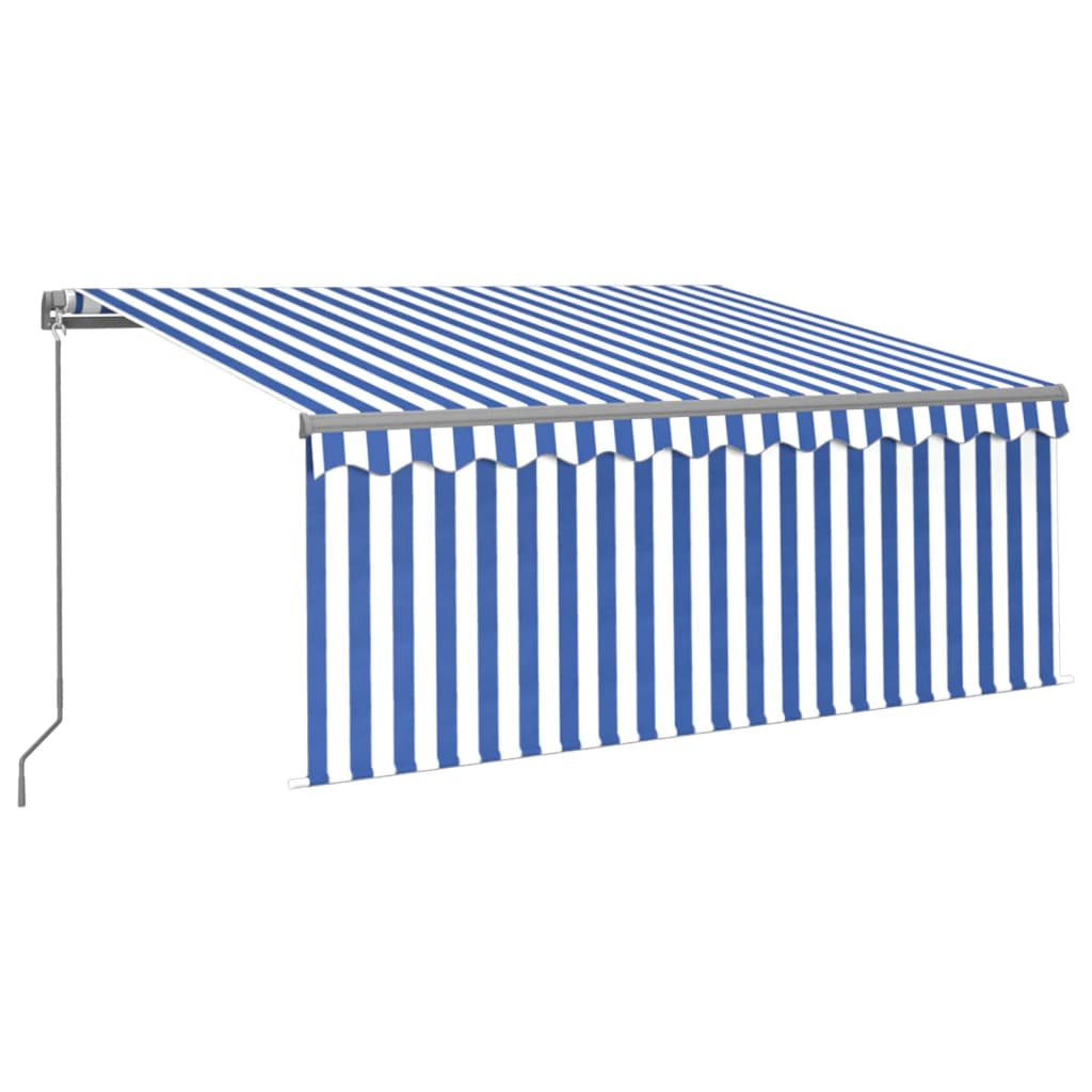 VidaXL Luifel handmatig uittrekbaar met rolgordijn 3x2,5 m blauw wit