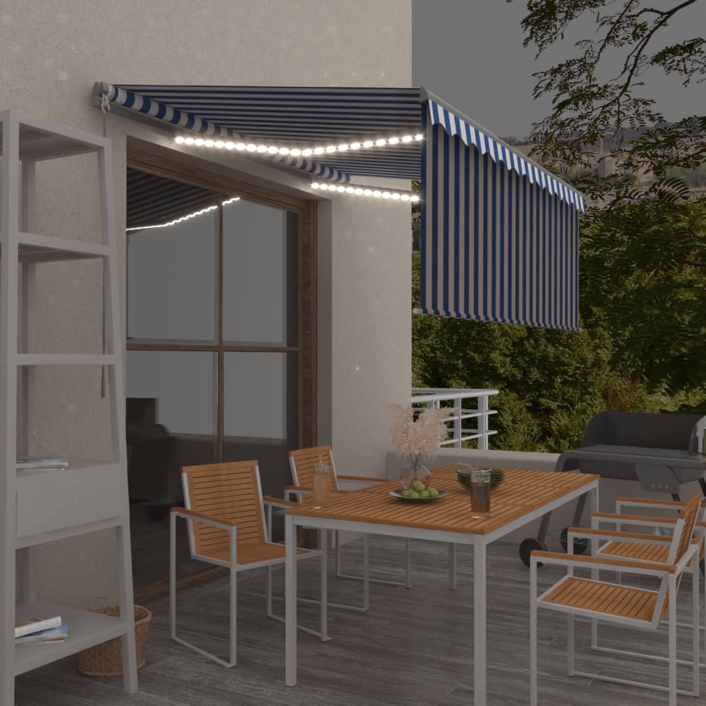 Vidaxl luifel handmatig uittrekbaar rolgordijn led 3x2,5 m blauw wit