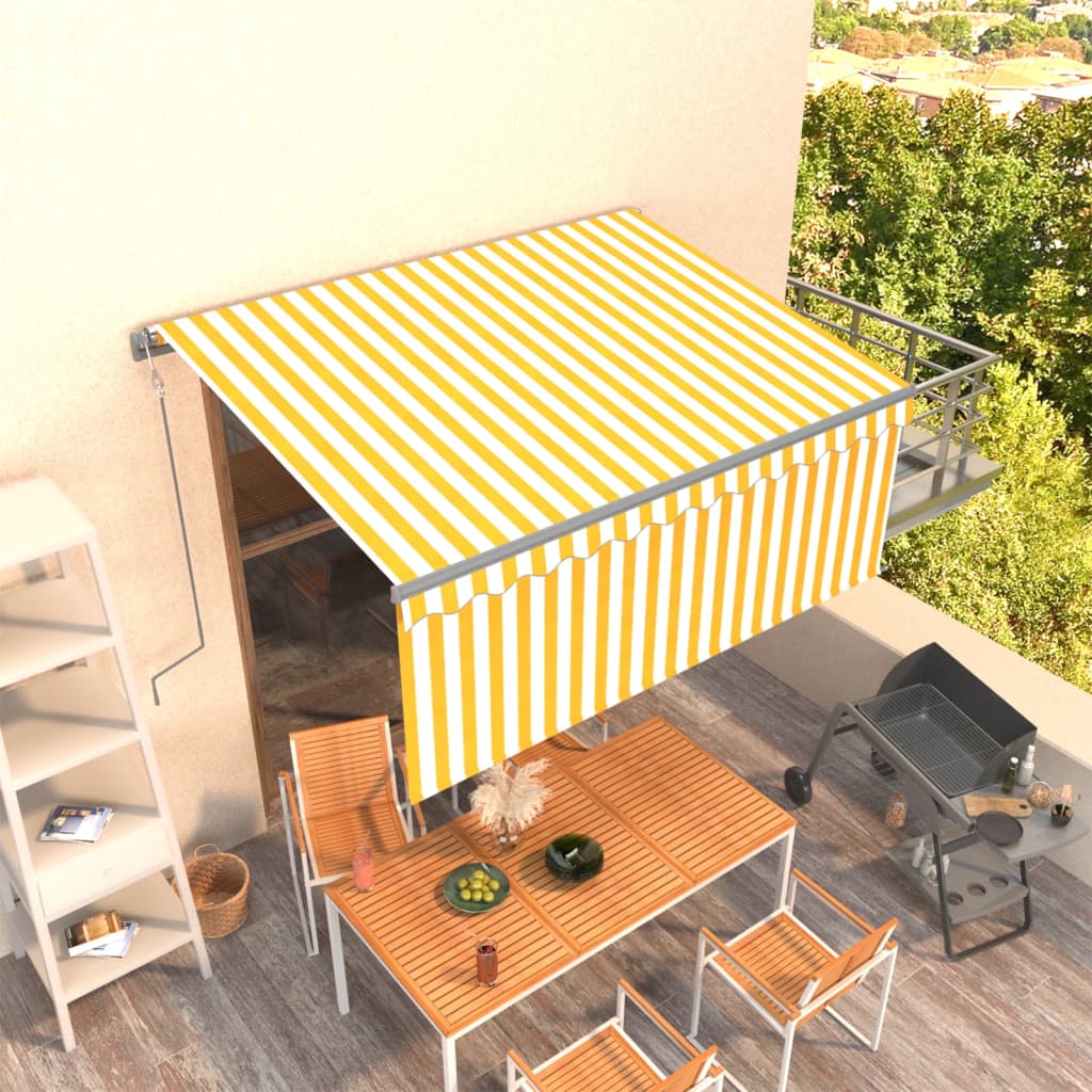 VidaXL Luifel automatisch uittrekbaar met rolgordijn 3x2,5 m geel wit