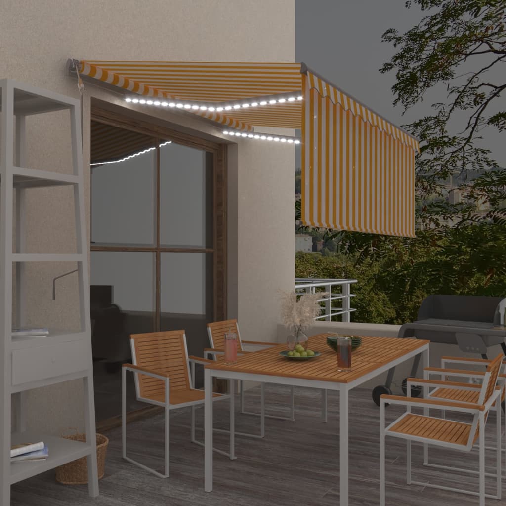 VidaXL Luifel automatisch met gordijn LED windsensor 3x2,5 m geel wit