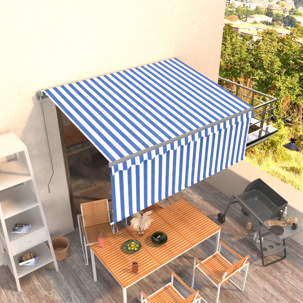VidaXL Luifel handmatig uittrekbaar met rolgordijn 3,5x2,5 m blauw wit