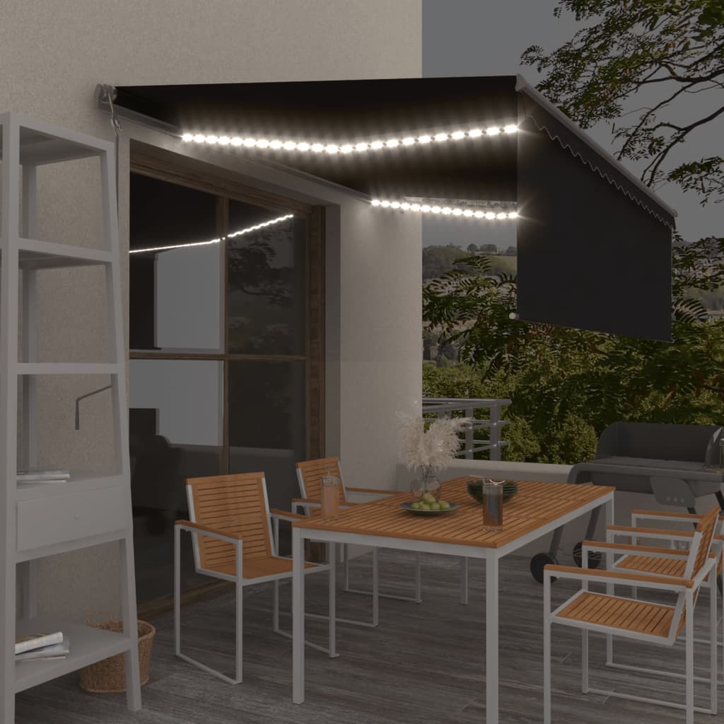 VidaXL Luifel met rolgordijn, LED en windsensor 4,5x3 m antracietkleur