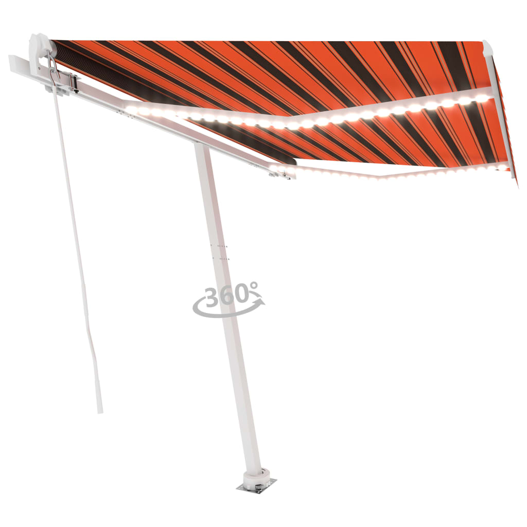 VidaXL Luifel handmatig uittrekbaar met LED 350x250 cm oranje en bruin