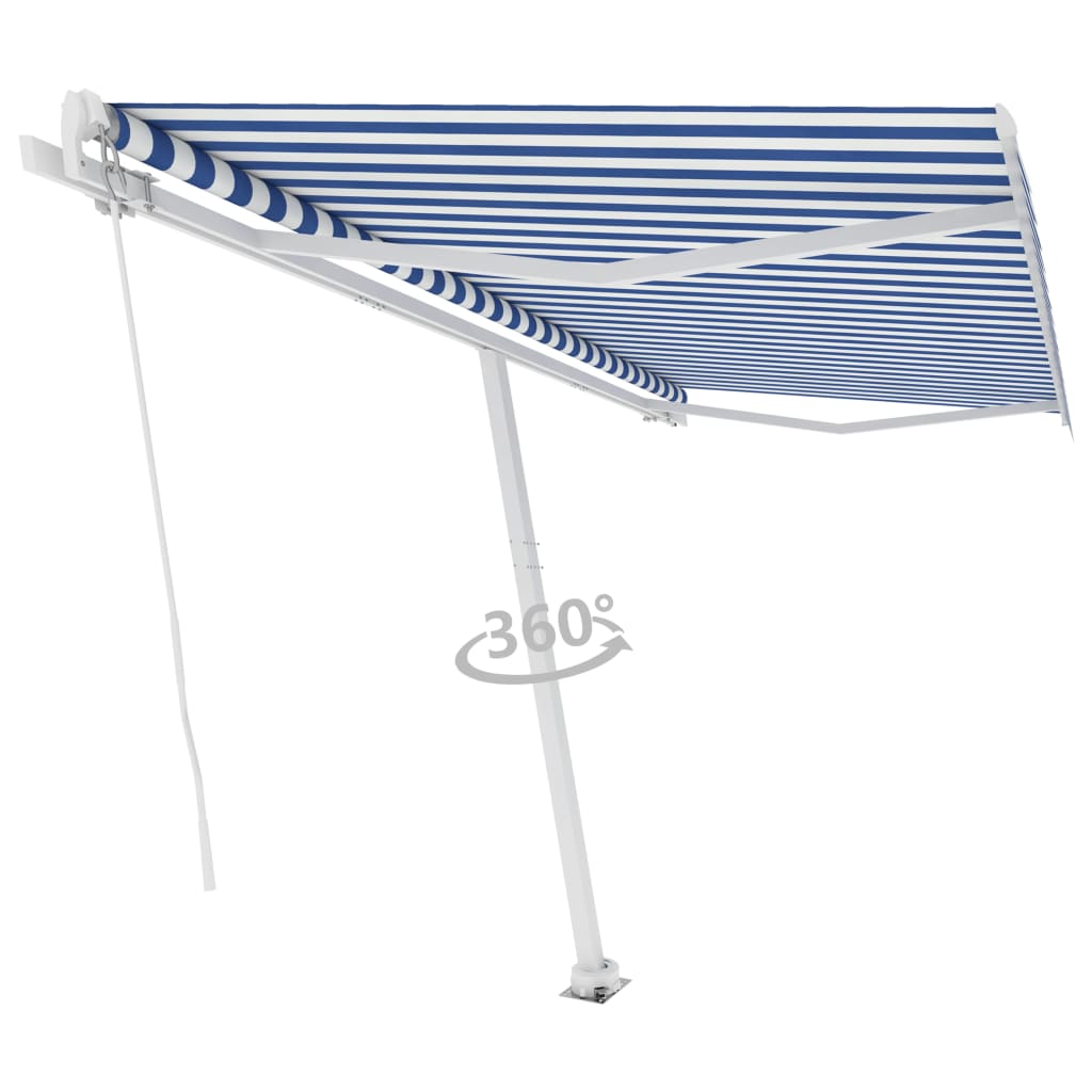 VidaXL Luifel vrijstaand handmatig uittrekbaar 450x350 cm blauw en wit