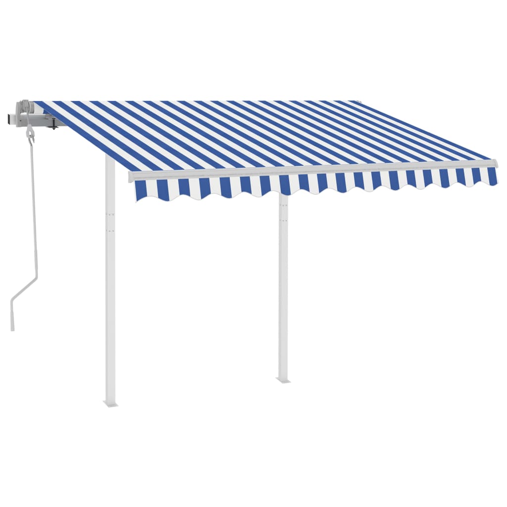 VidaXL Luifel handmatig uittrekbaar met palen 3,5x2,5 m blauw en wit