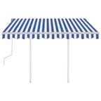 VidaXL Luifel handmatig uittrekbaar met palen 3,5x2,5 m blauw en wit