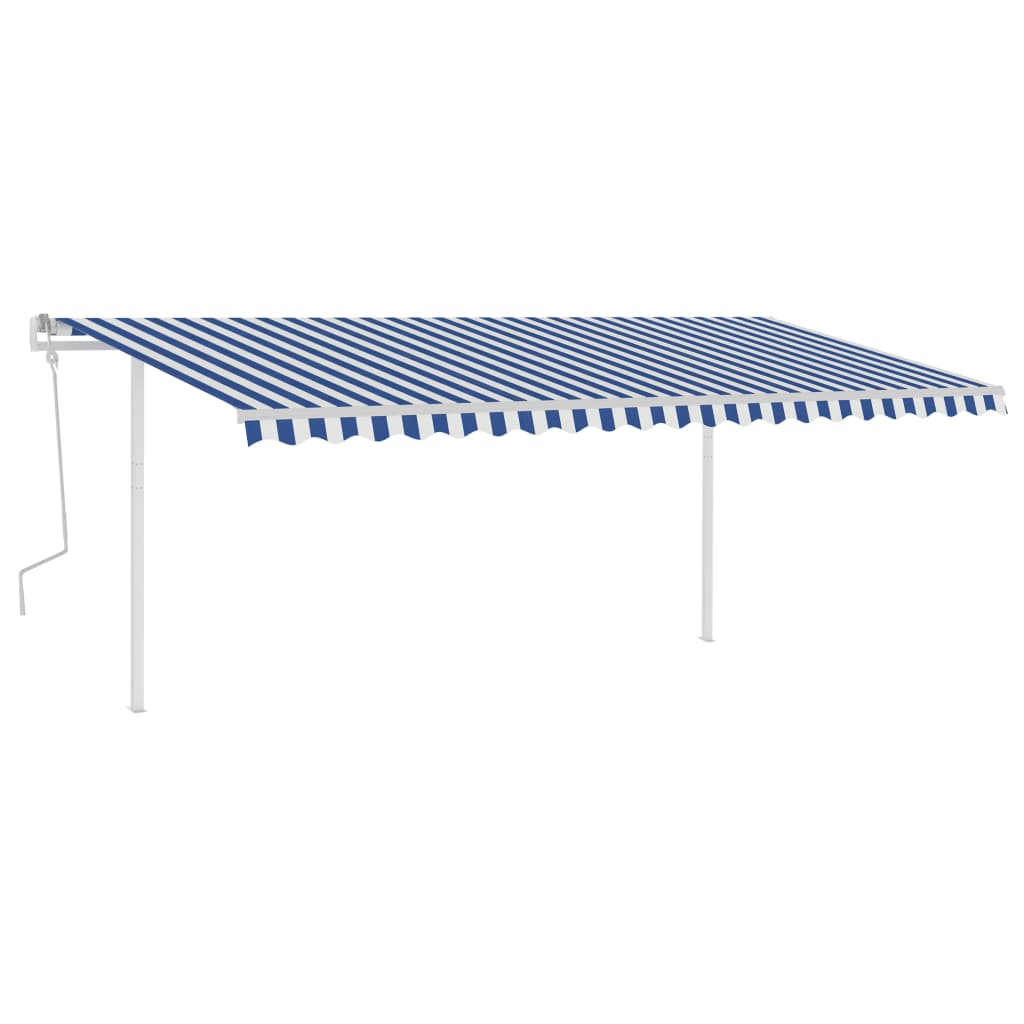 VidaXL Luifel handmatig uittrekbaar met palen 5x3 m blauw en wit