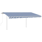 VidaXL Luifel automatisch uittrekbaar met palen 4x3,5 m blauw en wit