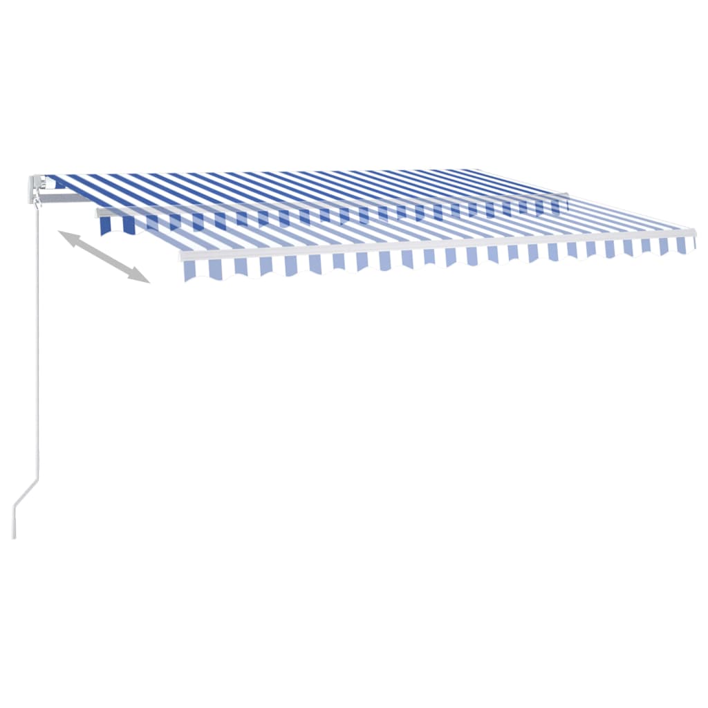 VidaXL Luifel automatisch uittrekbaar met palen 4x3,5 m blauw en wit