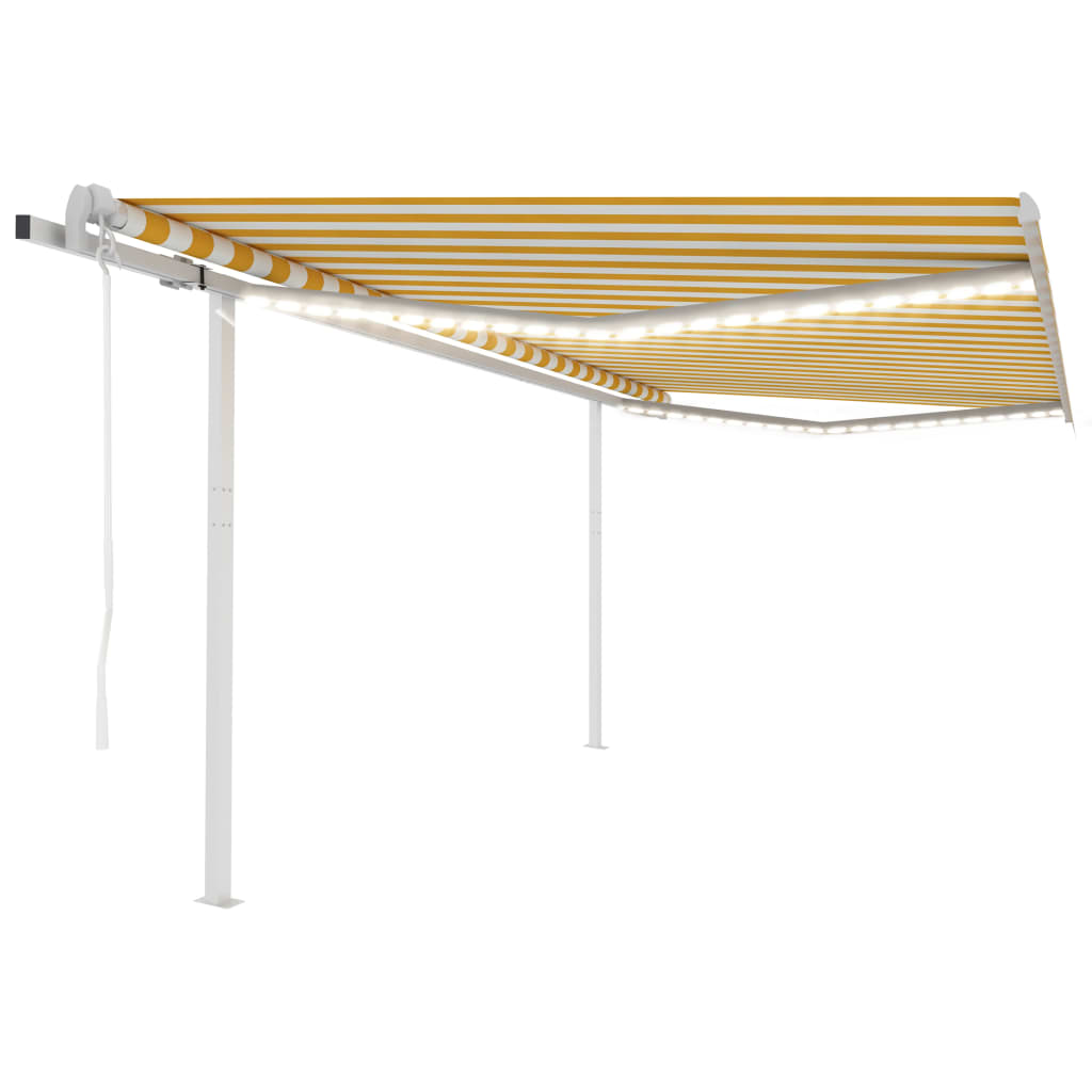 VidaXL Luifel automatisch met LED en windsensor 4,5x3,5 m geel en wit