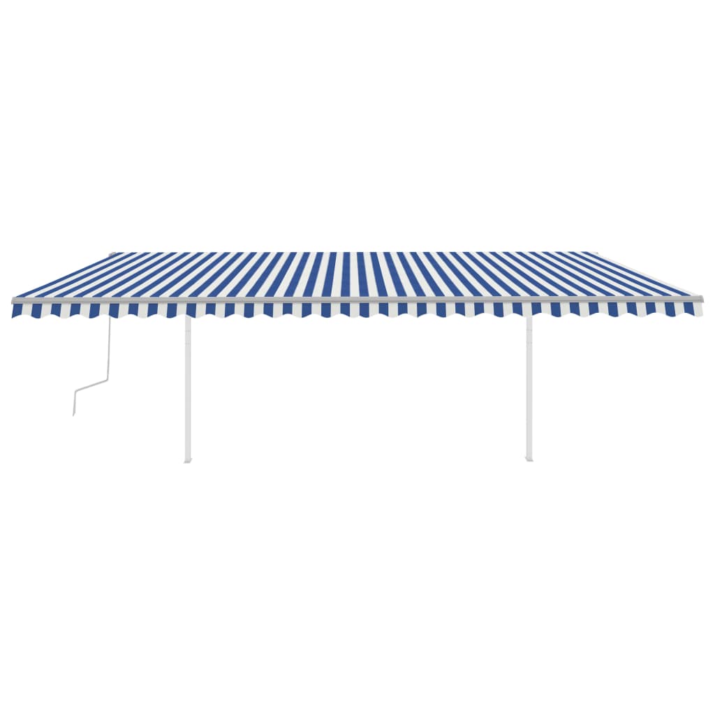 VidaXL Luifel handmatig uittrekbaar met palen 6x3,5 m blauw en wit