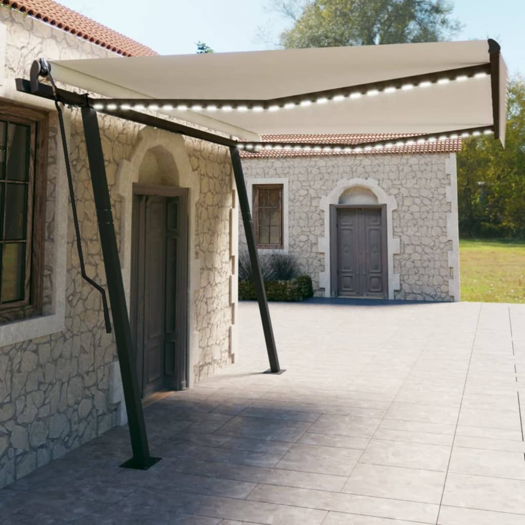 VidaXL Luifel automatisch met LED en windsensor 4,5x3 m crèmekleurig