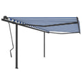 VidaXL Luifel handmatig uittrekbaar met palen 4x3,5 m blauw en wit