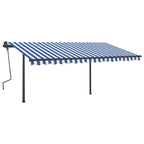 VidaXL Luifel handmatig uittrekbaar met palen 4x3,5 m blauw en wit