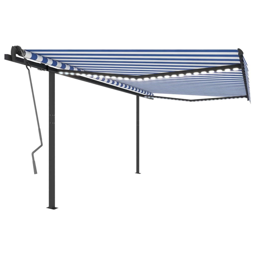 VidaXL Luifel handmatig uittrekbaar met LED 4x3,5 m blauw en wit