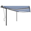 VidaXL Luifel handmatig uittrekbaar met LED 4x3,5 m blauw en wit