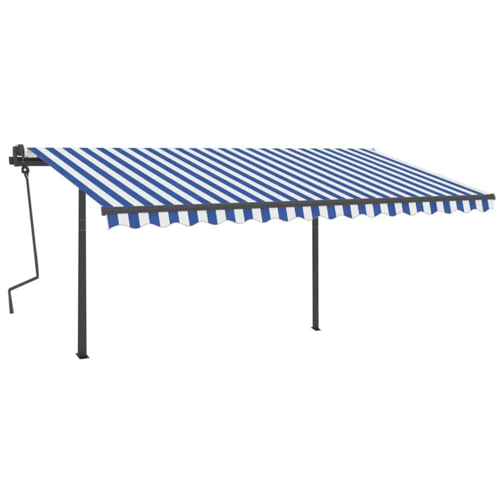 VidaXL Luifel handmatig uittrekbaar met LED 4x3,5 m blauw en wit