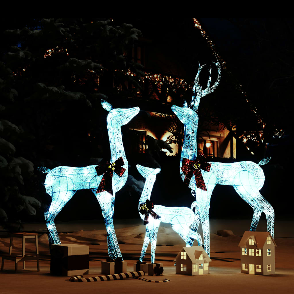 VidaXL Kerstversiering rendierfamilie 201 LED's wit en zilverkleurig