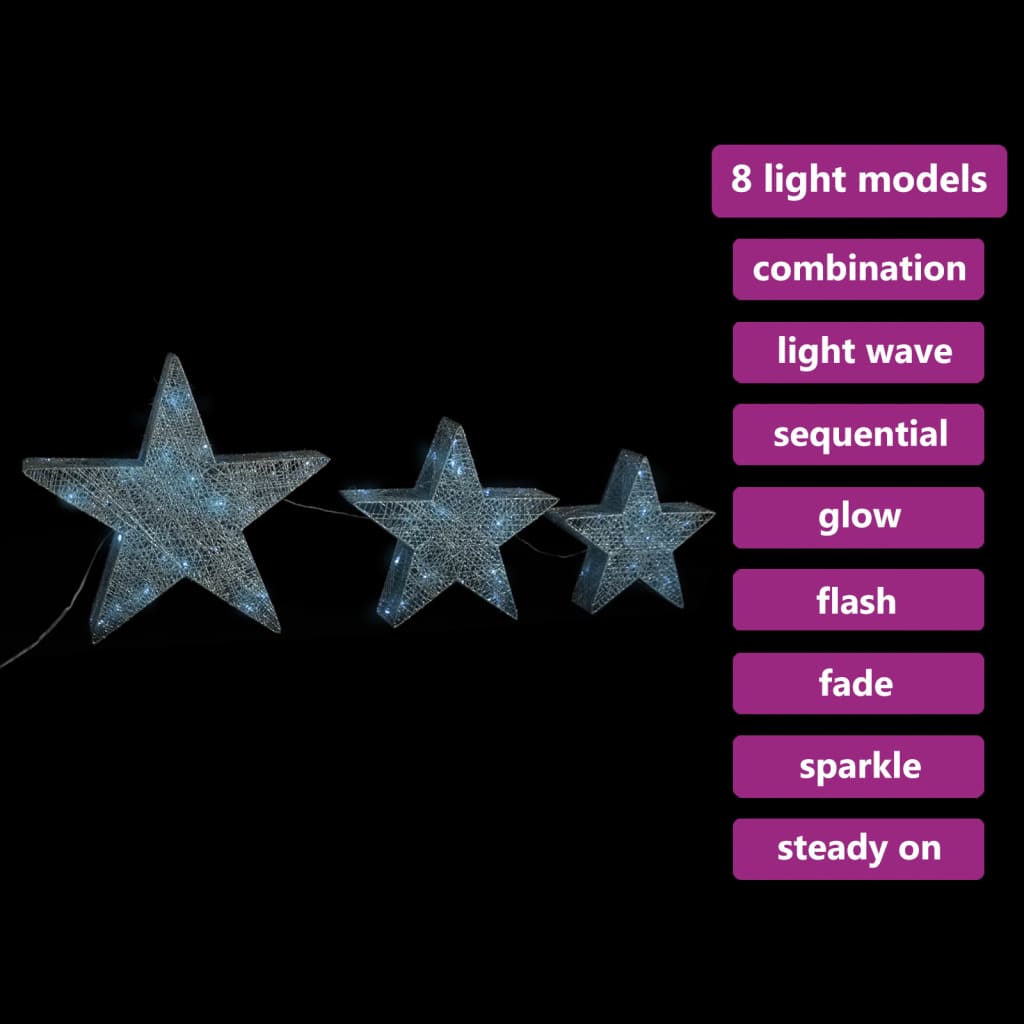 VidaXL Kerstdecoratiesterren 3 st LED buiten binnen mesh zilverkleurig
