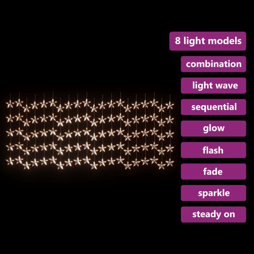VidaXL Lichtsnoergordijn sterren met 500 LED's en 8 functies warmwit