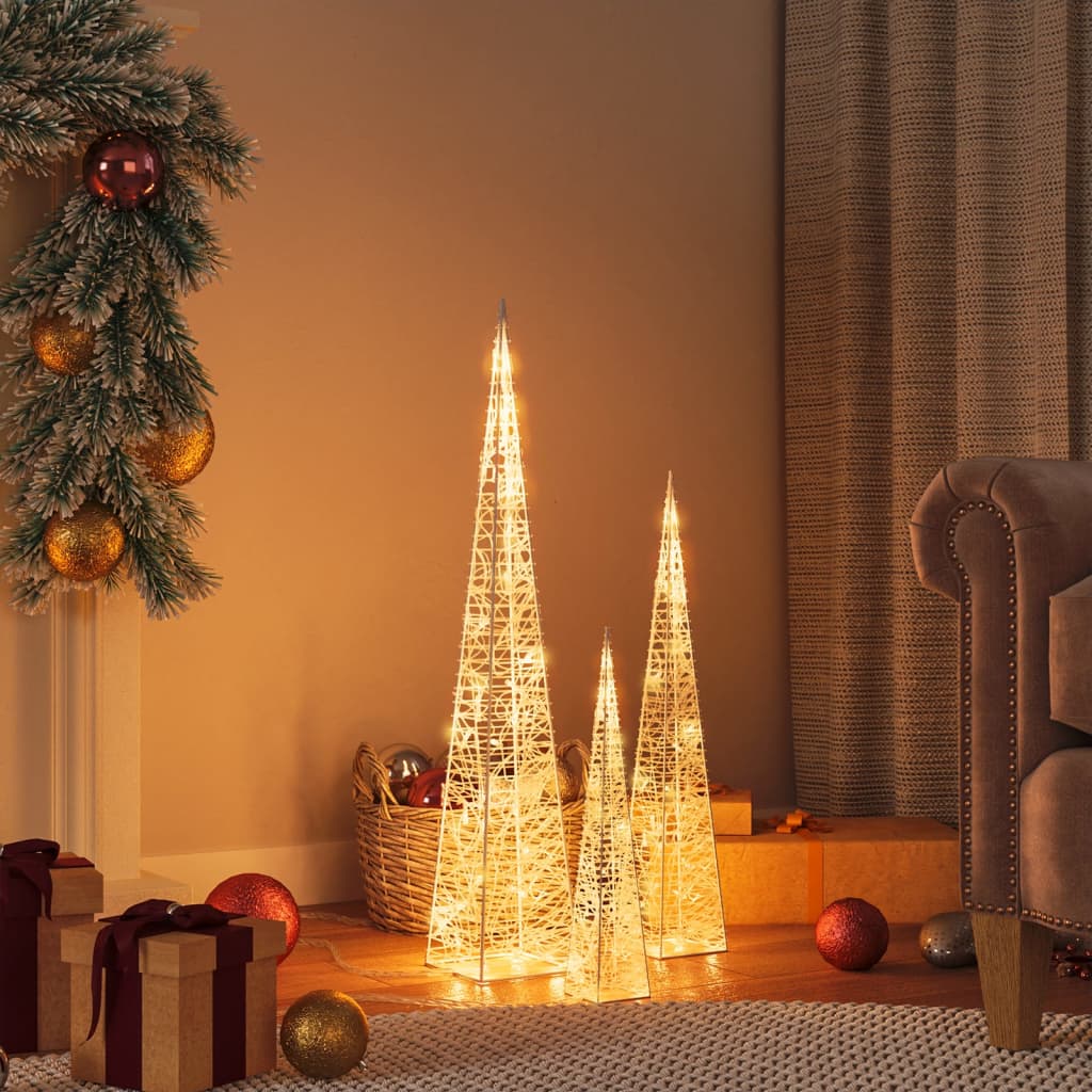 VidaXL Lichtkegelset decoratief LED 30 45 60 cm acryl warmwit