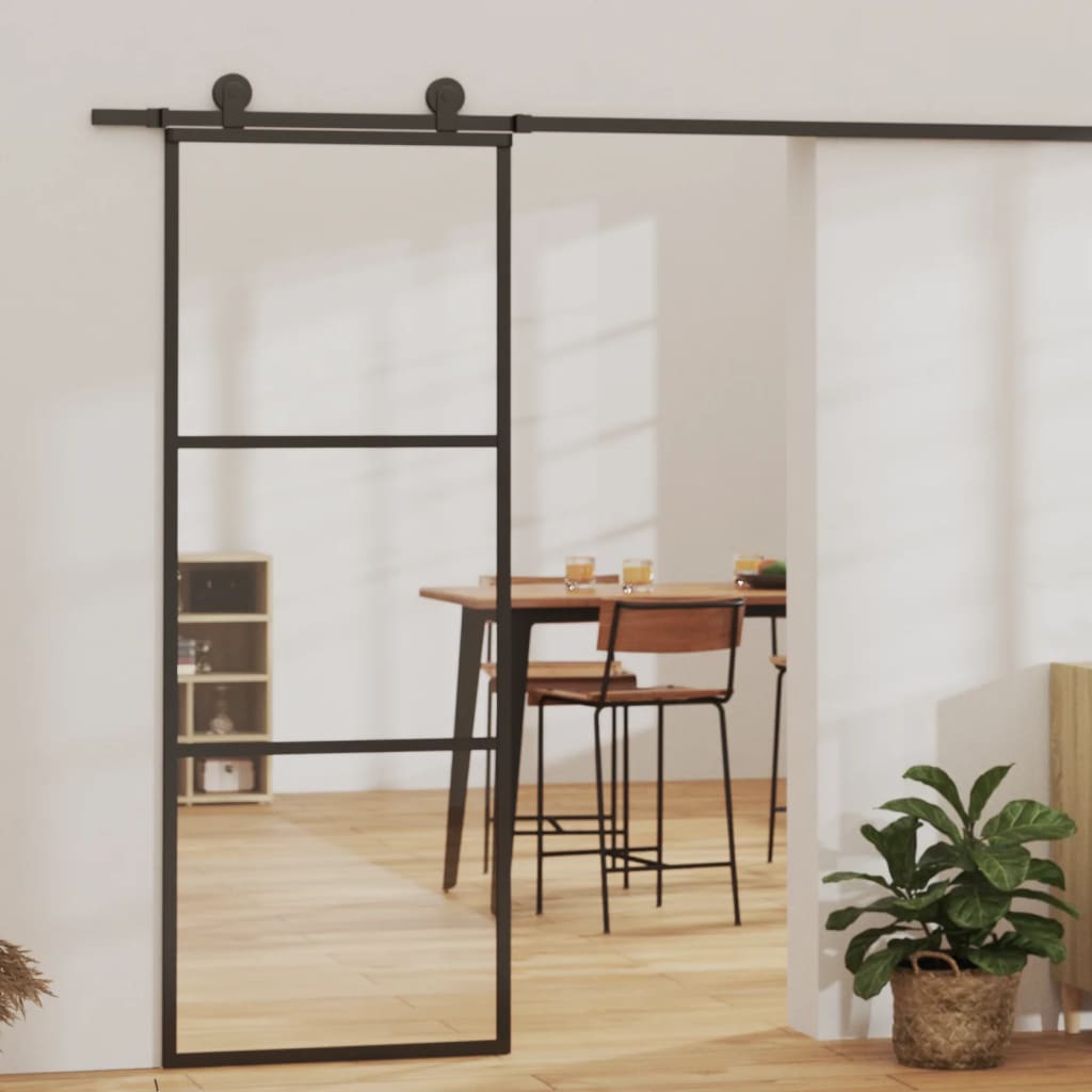 Vidaxl schuifdeur 3-panelen 76x205 cm esg-glas en aluminium zwart