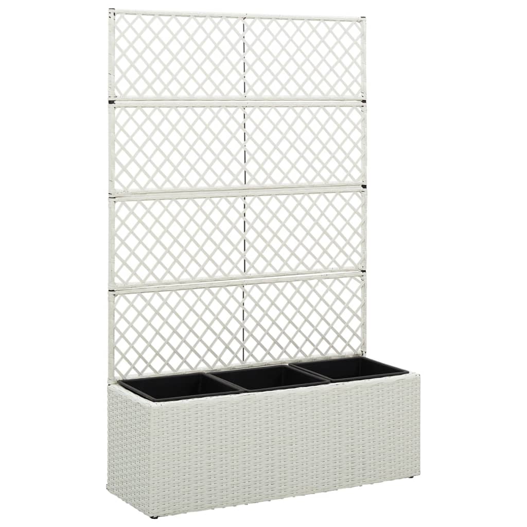 VidaXL Latwerkplantenbak verhoogd met 3 potten 83x30x130 cm rattan wit