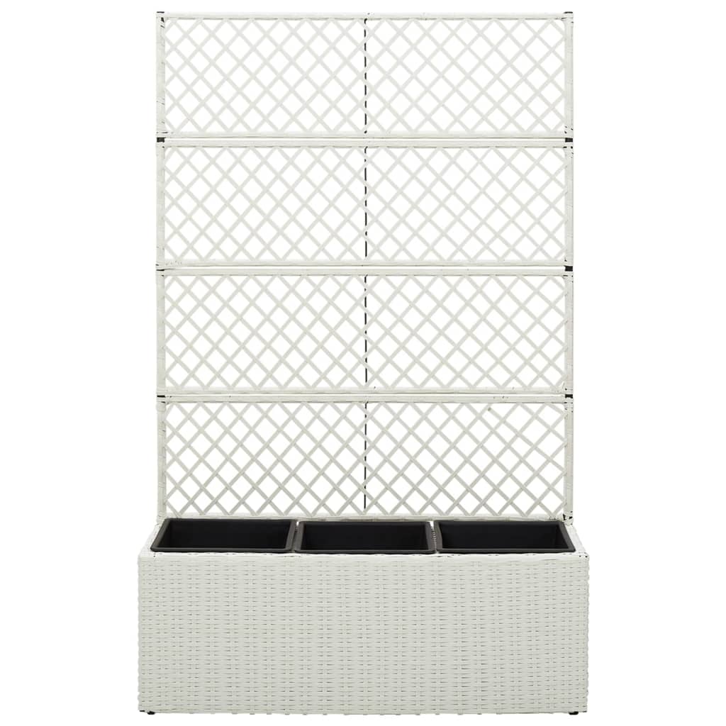 VidaXL Latwerkplantenbak verhoogd met 3 potten 83x30x130 cm rattan wit