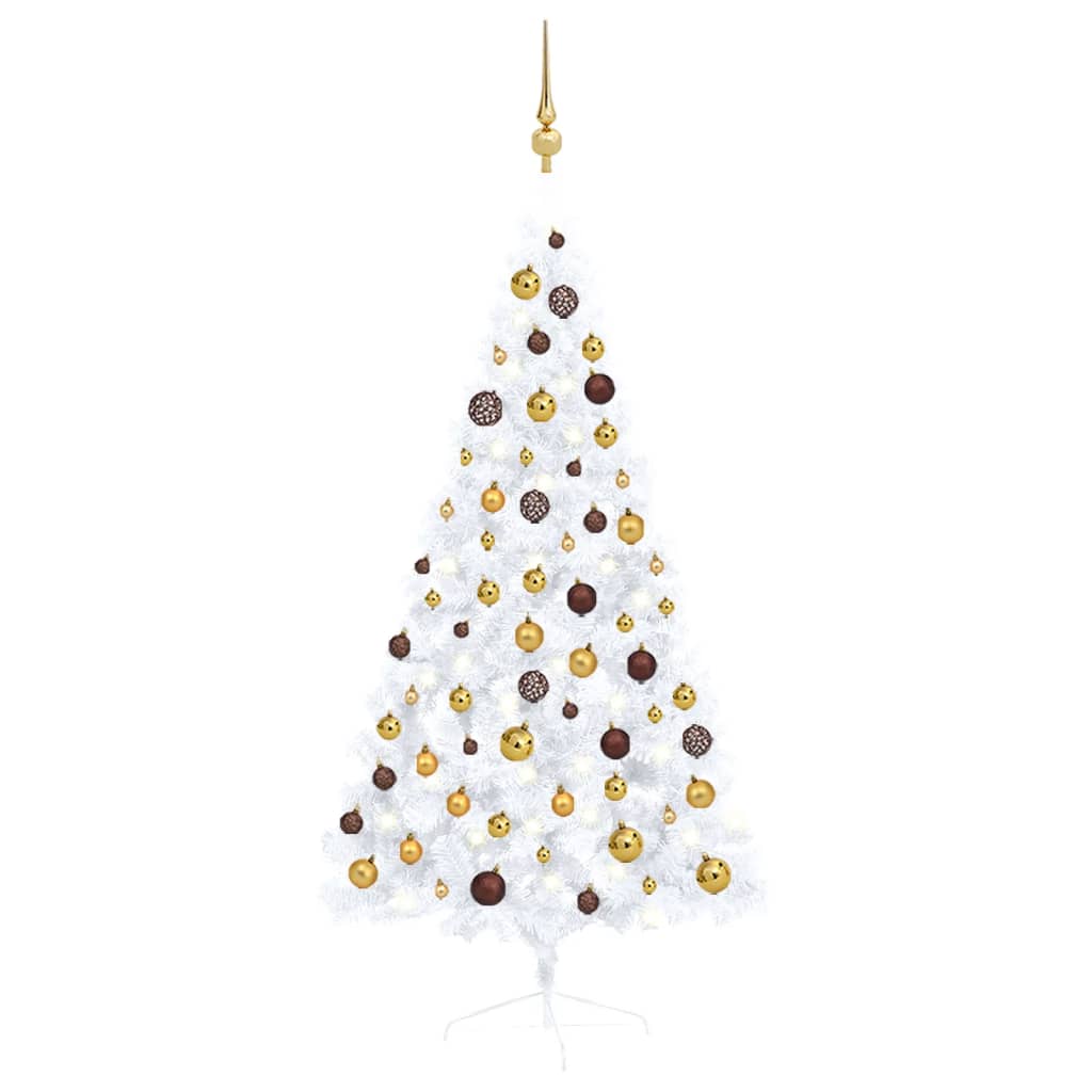 VidaXL Kunstkerstboom met verlichting en kerstballen half 150 cm wit