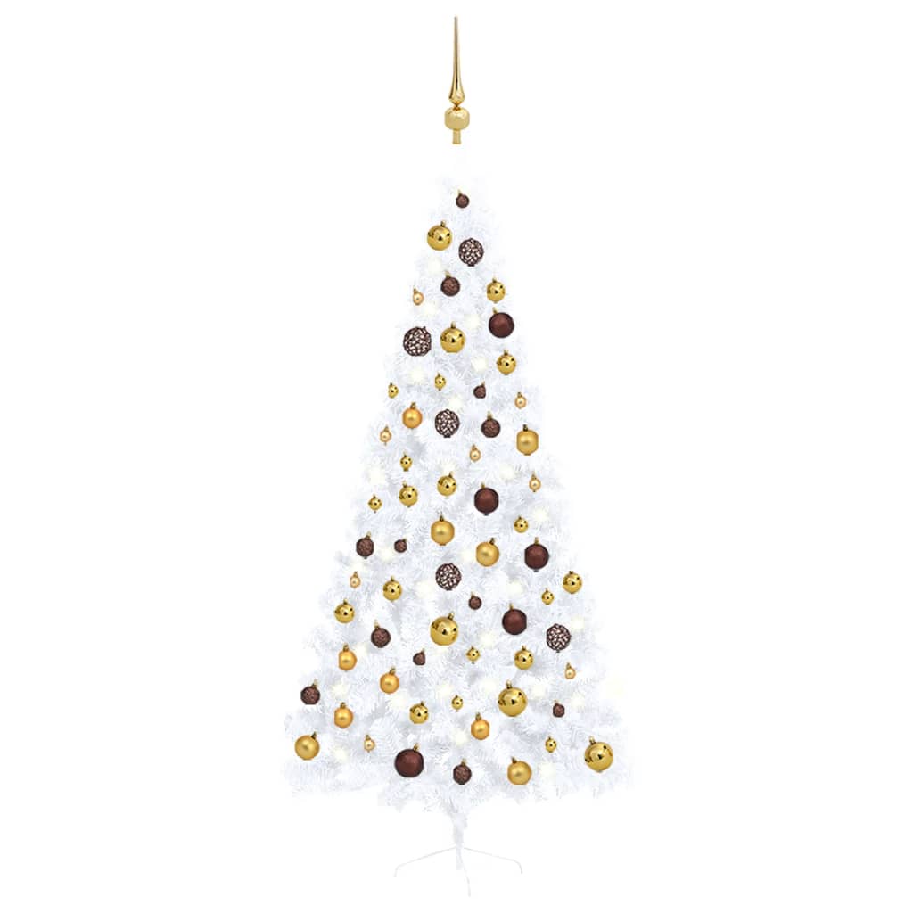 VidaXL Kunstkerstboom met verlichting en kerstballen half 210 cm wit