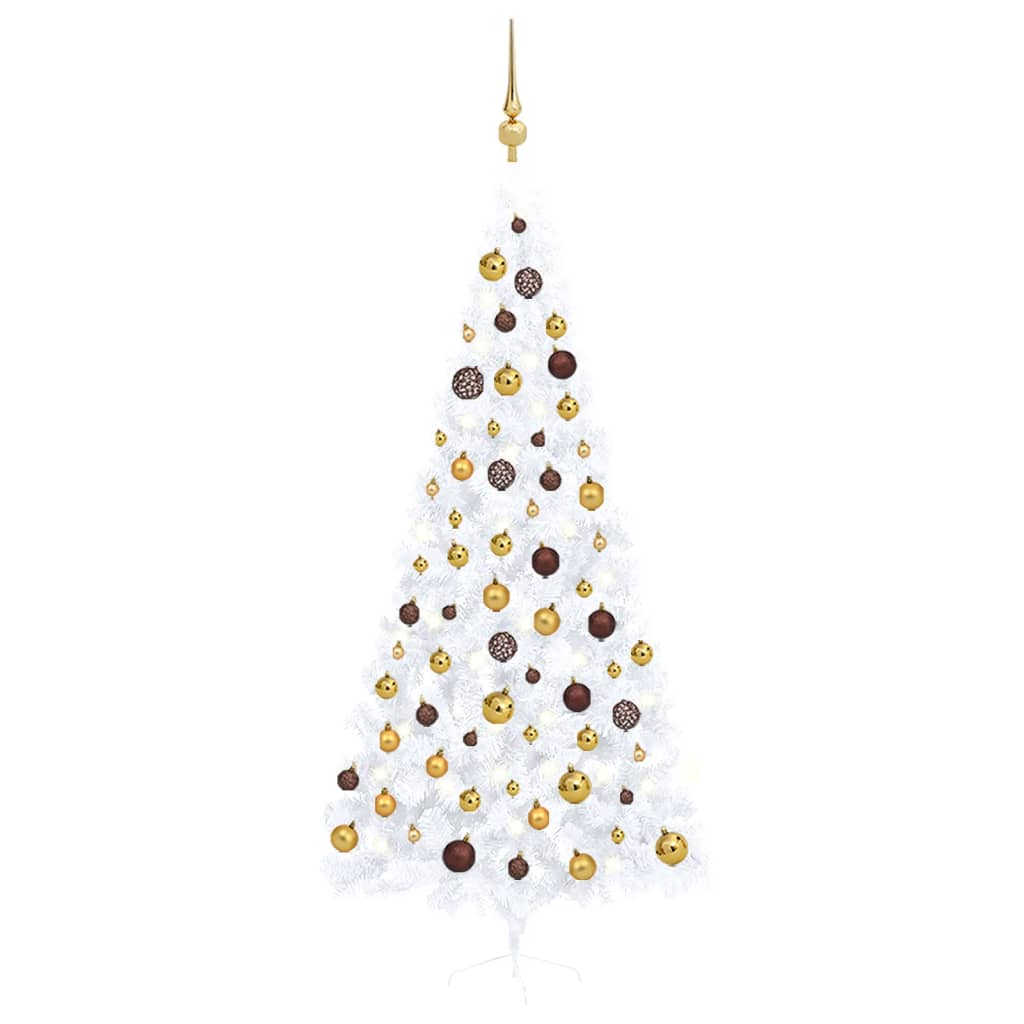 VidaXL Kunstkerstboom met verlichting en kerstballen half 240 cm wit
