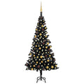 VidaXL Kunstkerstboom met verlichting en kerstballen 180 cm PVC zwart