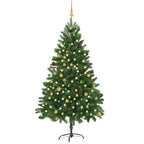 VidaXL Kunstkerstboom met verlichting en kerstballen 210 cm groen