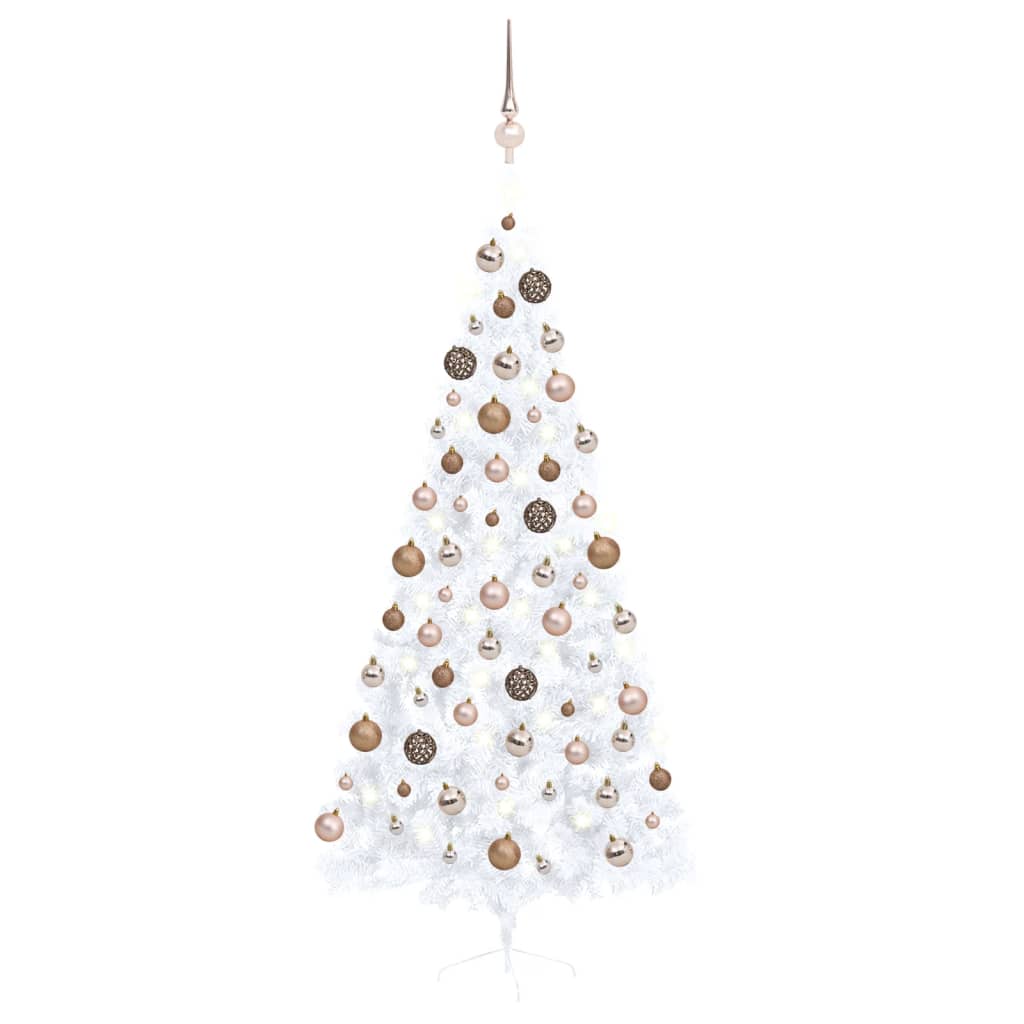 VidaXL Kunstkerstboom met verlichting en kerstballen half 210 cm wit