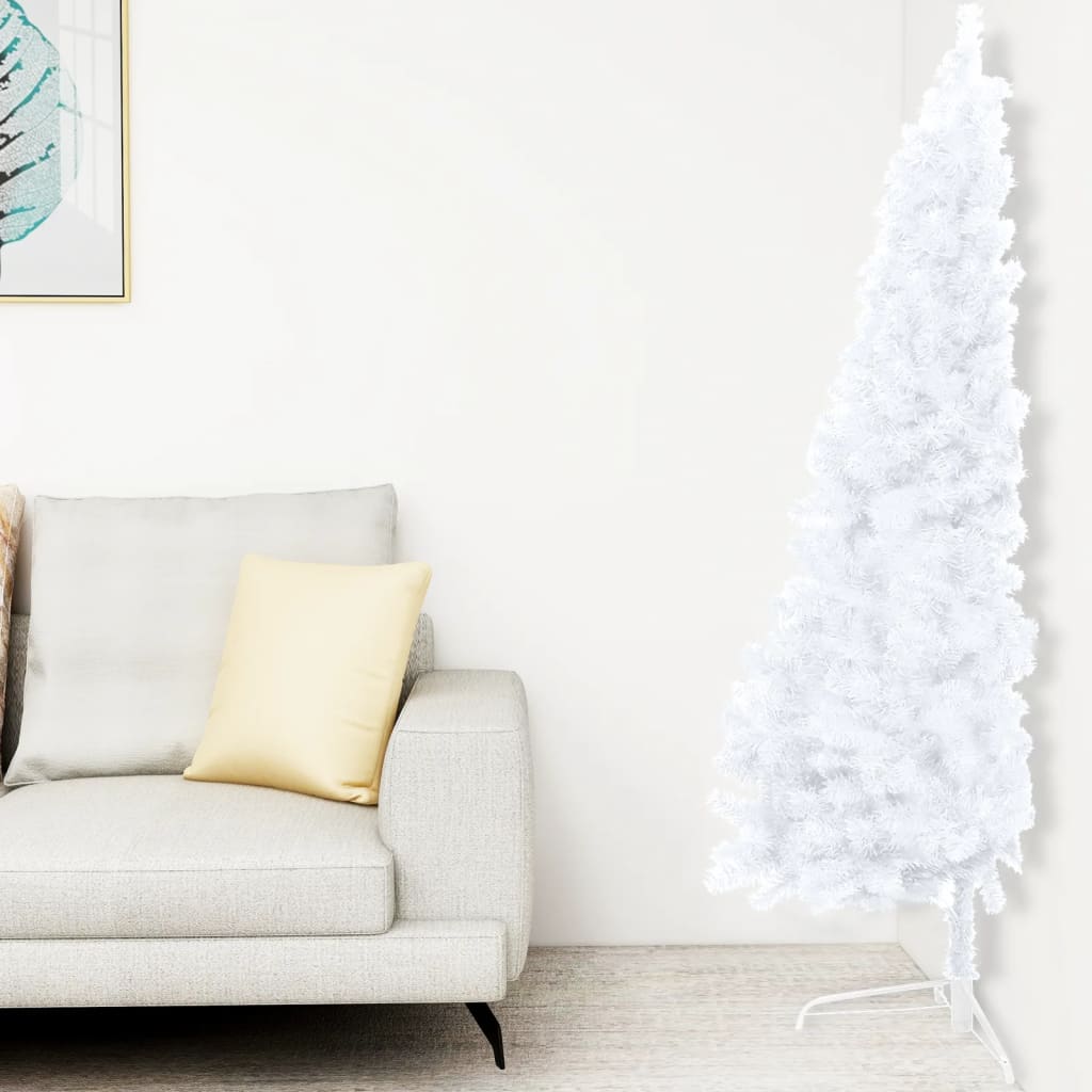 VidaXL Kunstkerstboom met verlichting en kerstballen half 210 cm wit