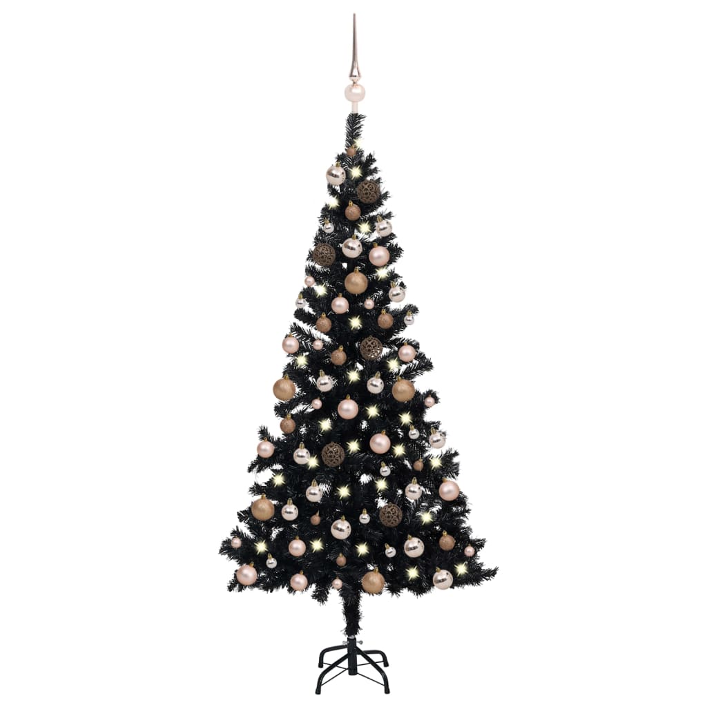 Vidaxl kunstkerstboom met verlichting en kerstballen 150 cm pvc zwart