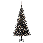VidaXL Kunstkerstboom met verlichting en kerstballen 210 cm PVC zwart