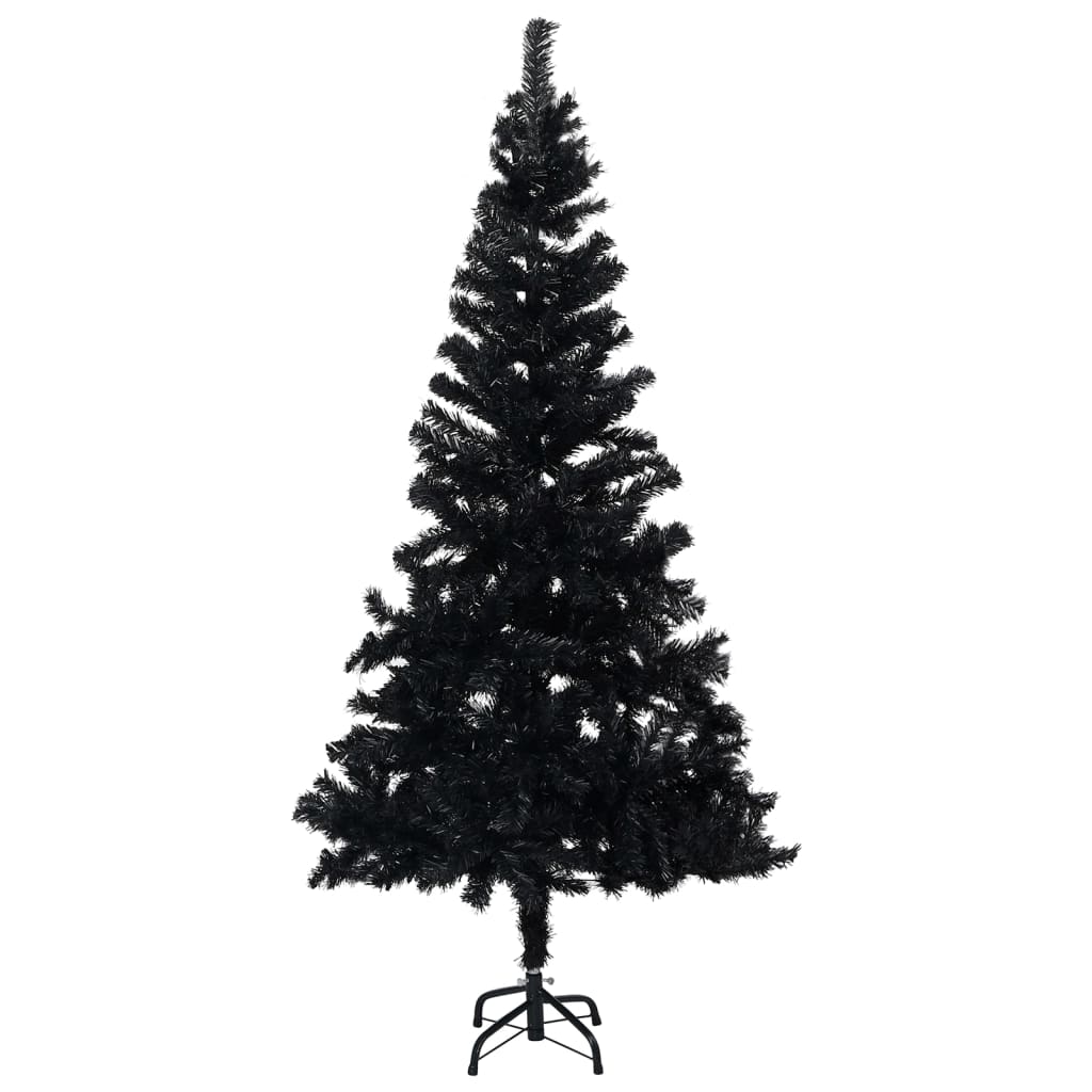 VidaXL Kunstkerstboom met verlichting en kerstballen 210 cm PVC zwart