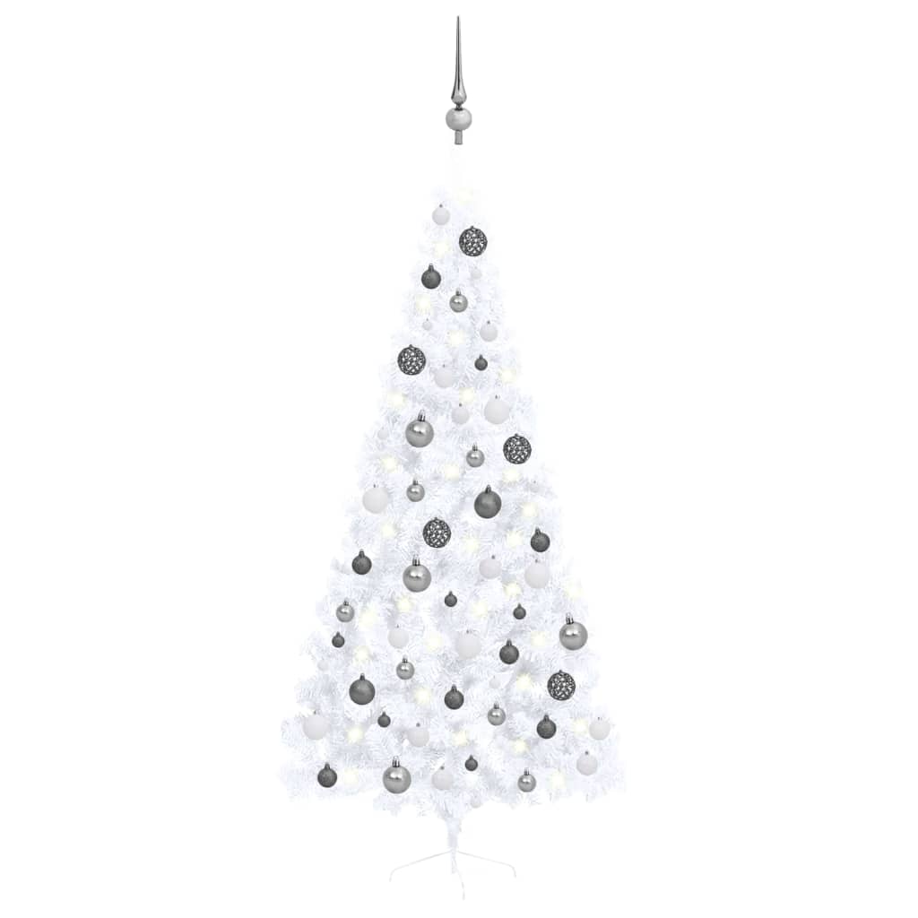 Vidaxl kunstkerstboom met verlichting en kerstballen half 210 cm wit