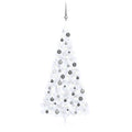 Vidaxl kunstkerstboom met verlichting en kerstballen half 210 cm wit