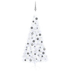 Vidaxl kunstkerstboom met verlichting en kerstballen half 210 cm wit