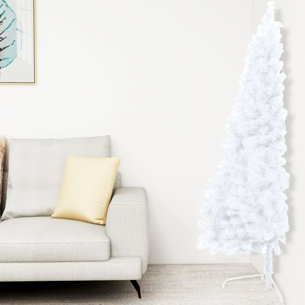 Vidaxl kunstkerstboom met verlichting en kerstballen half 210 cm wit