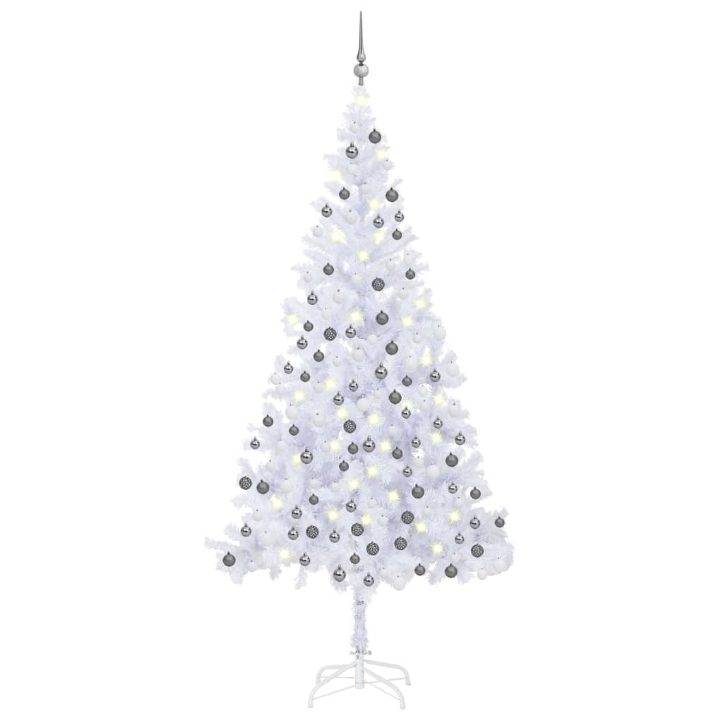 Vidaxl kunstkerstboom met verlichting en kerstballen l 240 cm wit