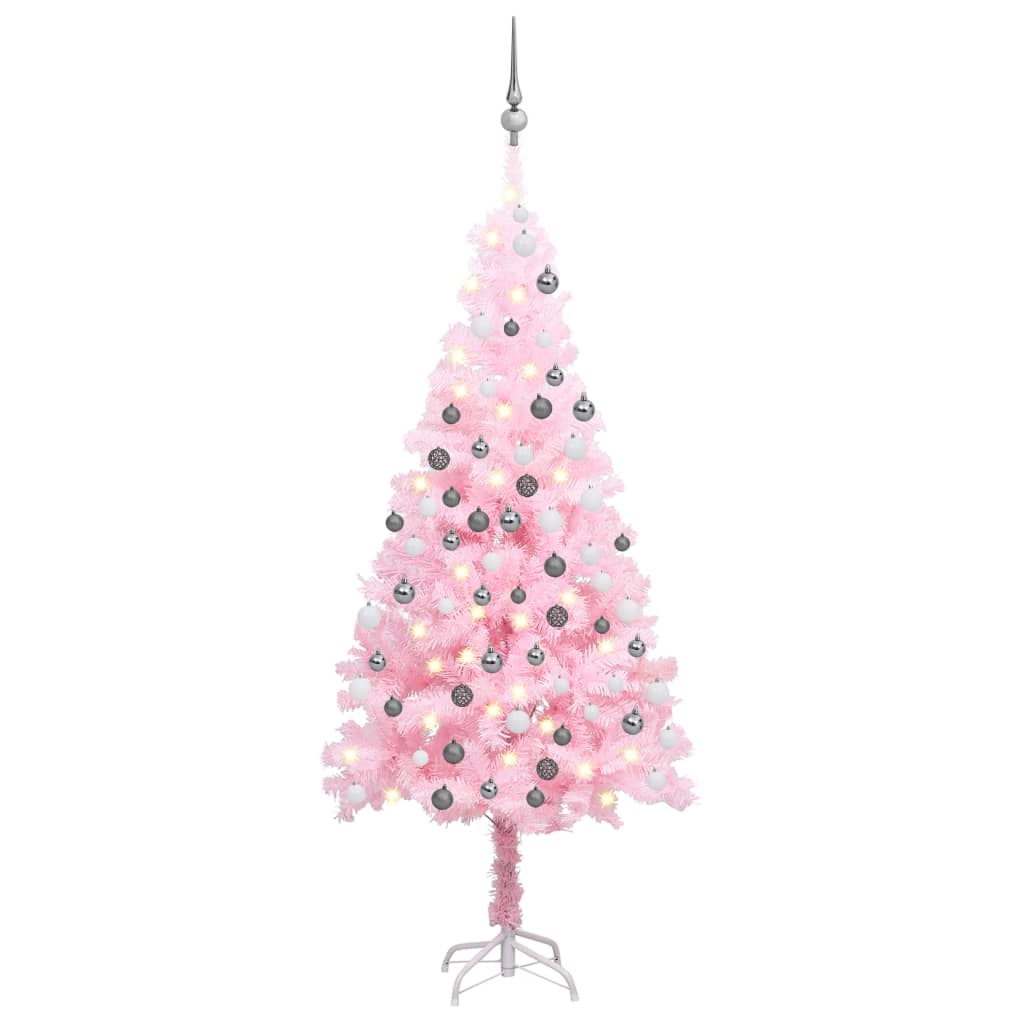 Vidaxl kunstkerstboom met verlichting en kerstballen 120 cm pvc roze