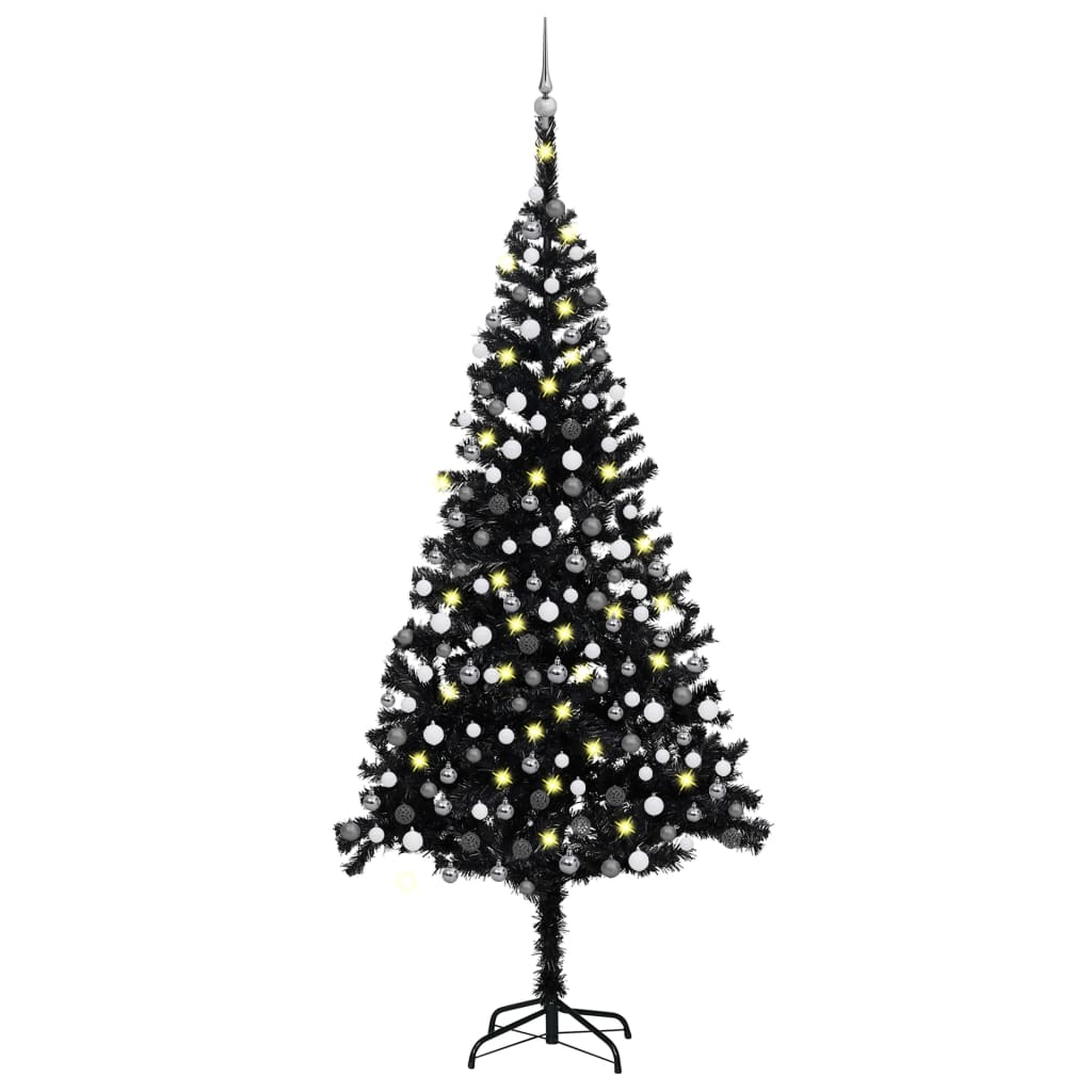 Vidaxl kunstkerstboom met verlichting en kerstballen 240 cm pvc zwart