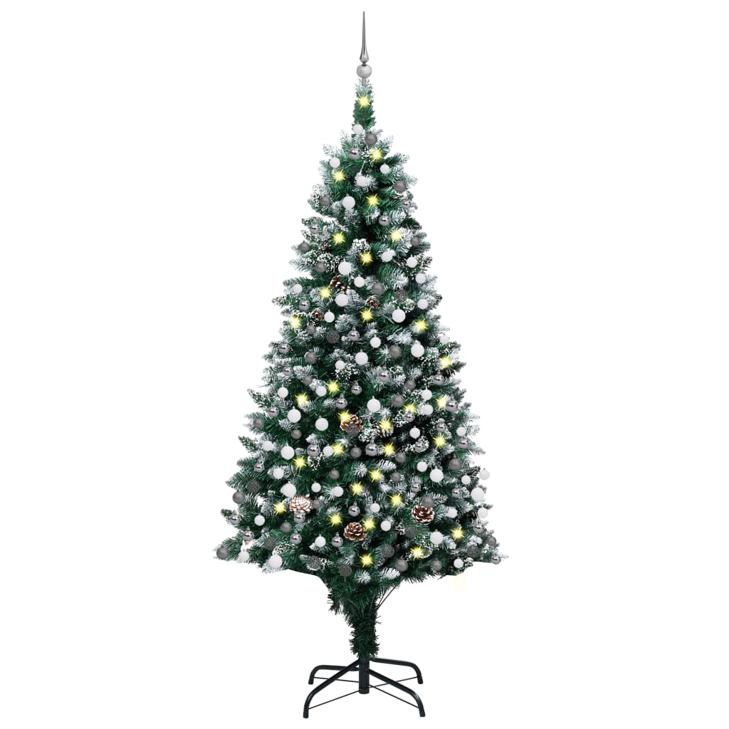 Vidaxl kunstkerstboom met led en kerstballen en dennenappels 210 cm