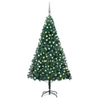 Vidaxl kunstkerstboom met verlichting en kerstballen 210 cm pvc groen