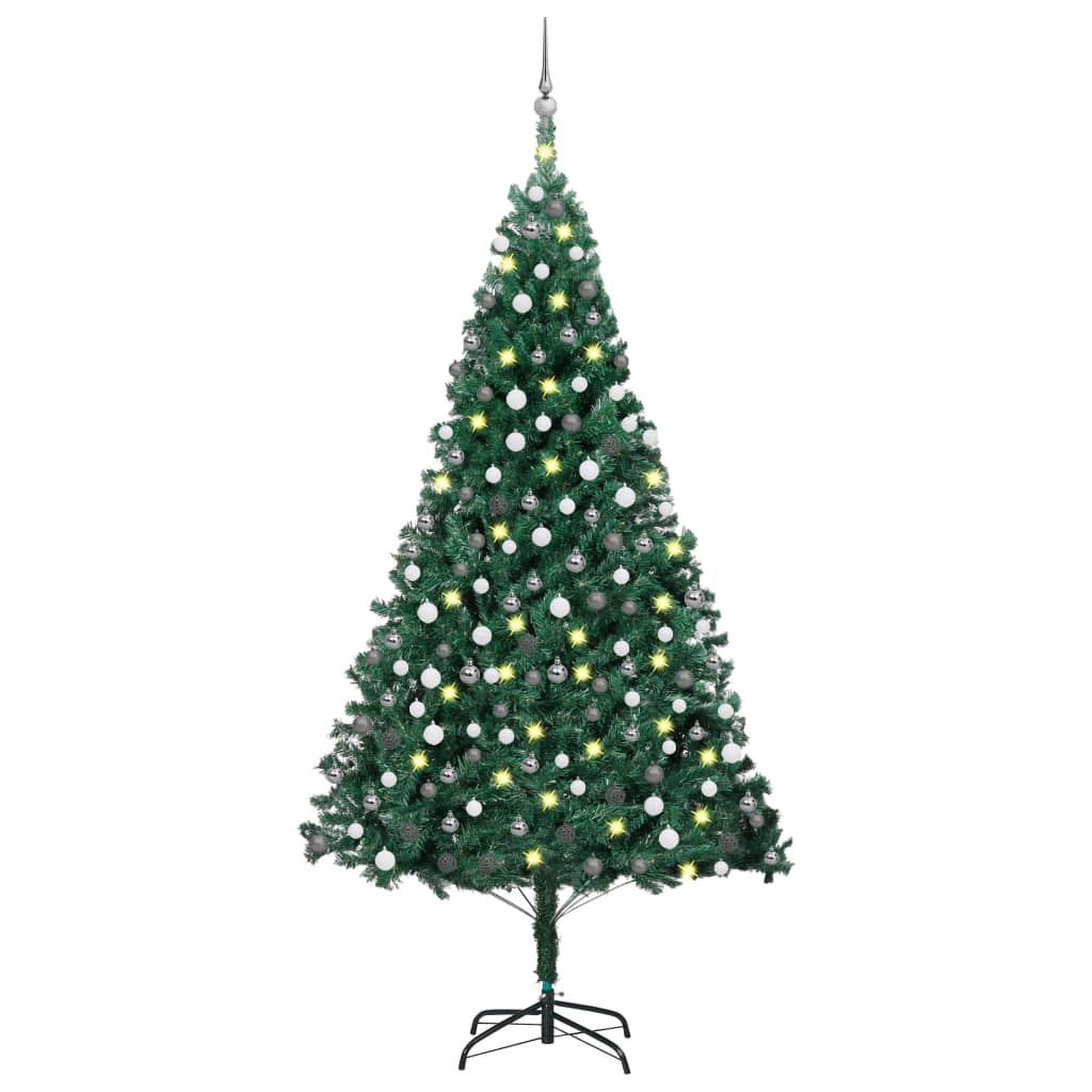 Vidaxl kunstkerstboom met verlichting en kerstballen 240 cm groen